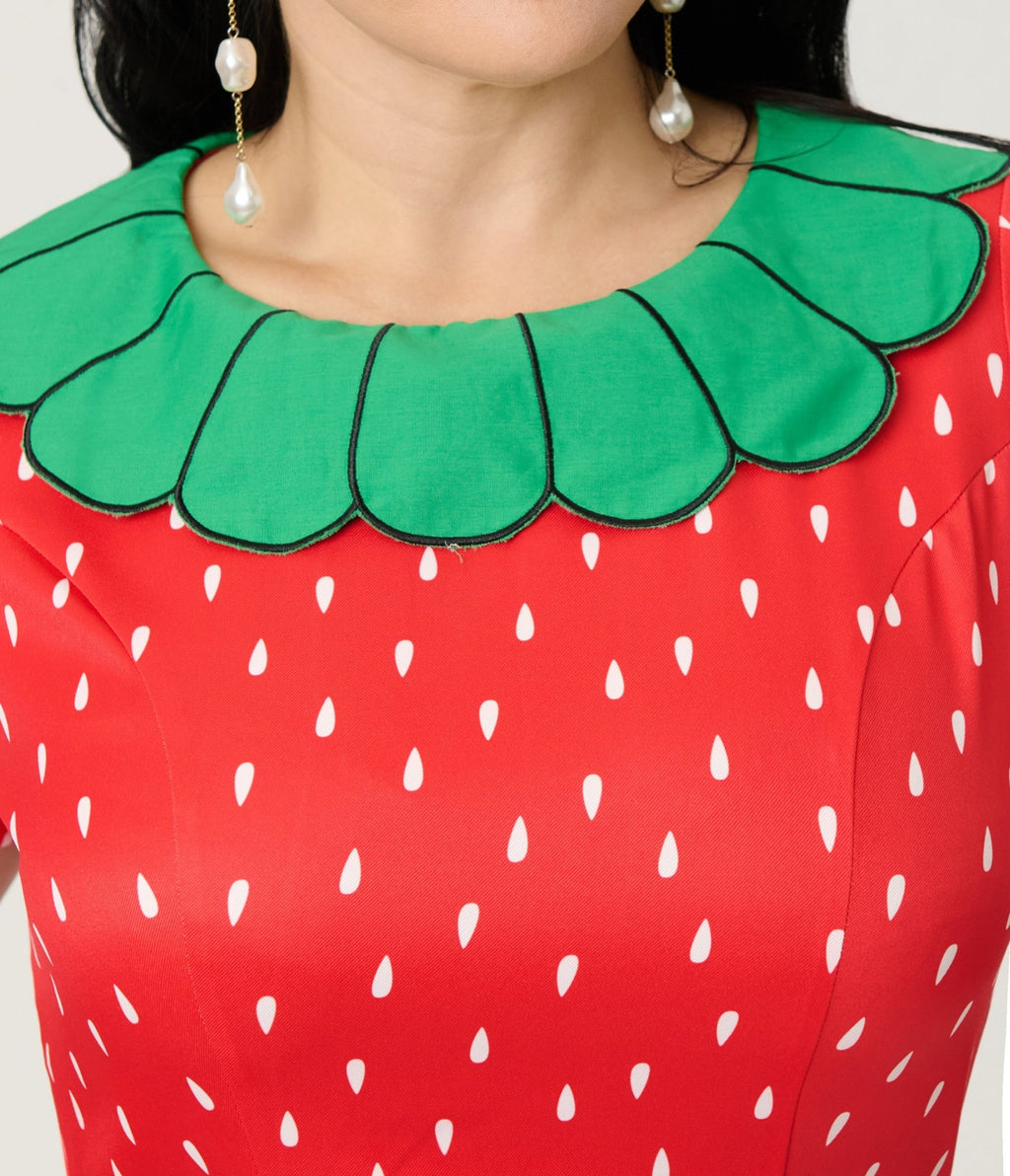 Smak Parlour Red & Green Petal Collar Flare Dress - Unique Vintage - Womens, DRESSES, FIT AND FLARE