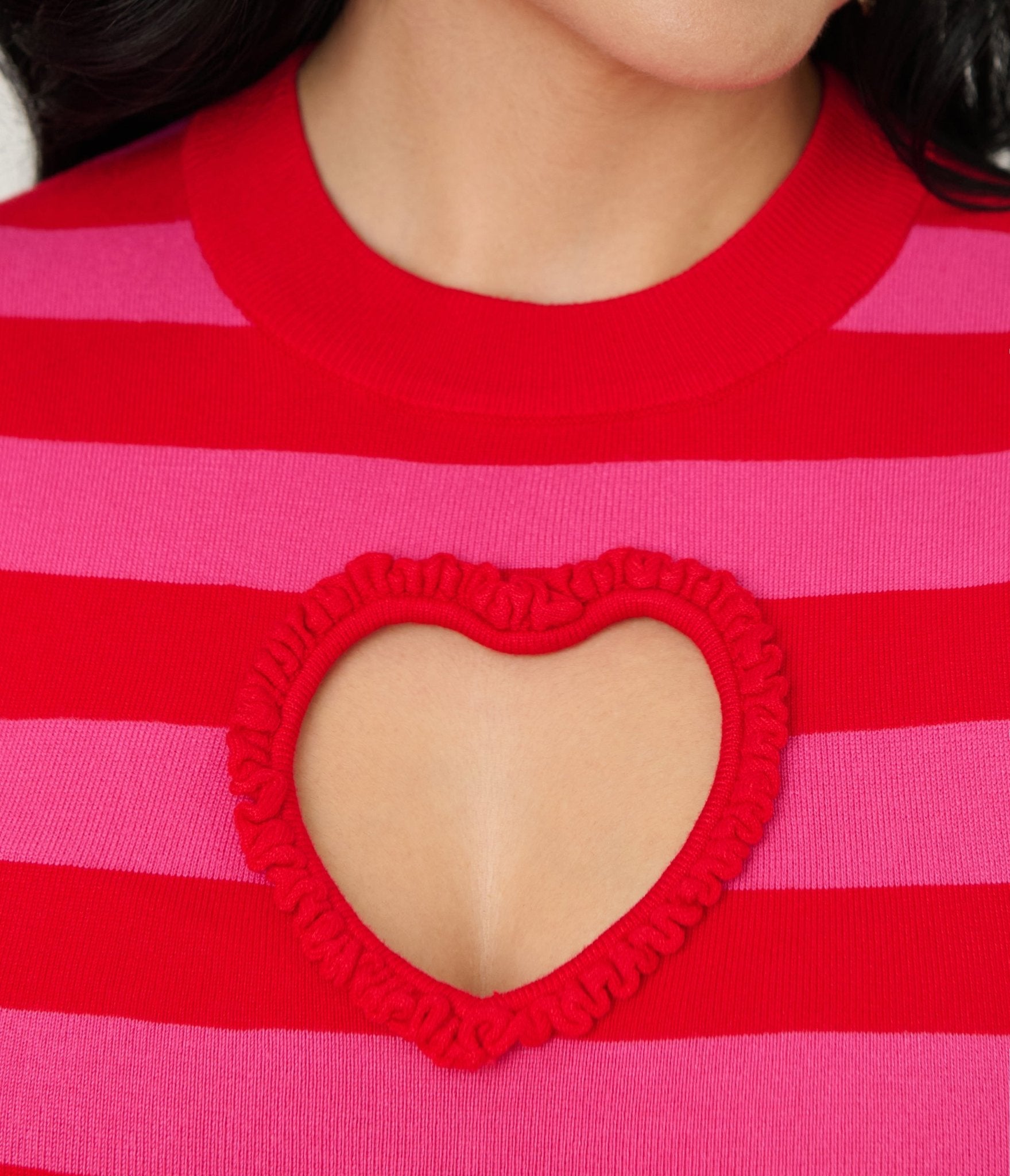 Smak Parlour Red & Hot Pink Heart Cutout Flare Dress M/L