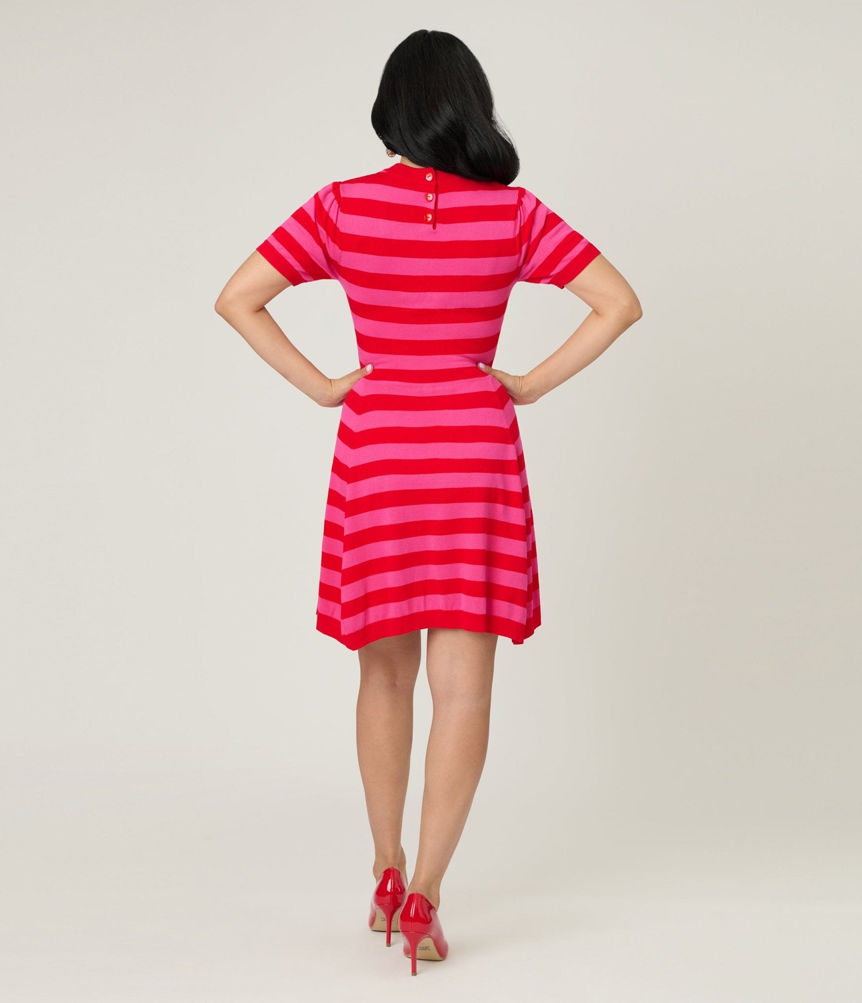 Smak Parlour Red & Hot Pink Heart Cutout Flare Dress - Unique Vintage - Womens, DRESSES, FIT AND FLARE
