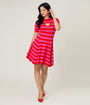 Smak Parlour Red & Hot Pink Heart Cutout Flare Dress