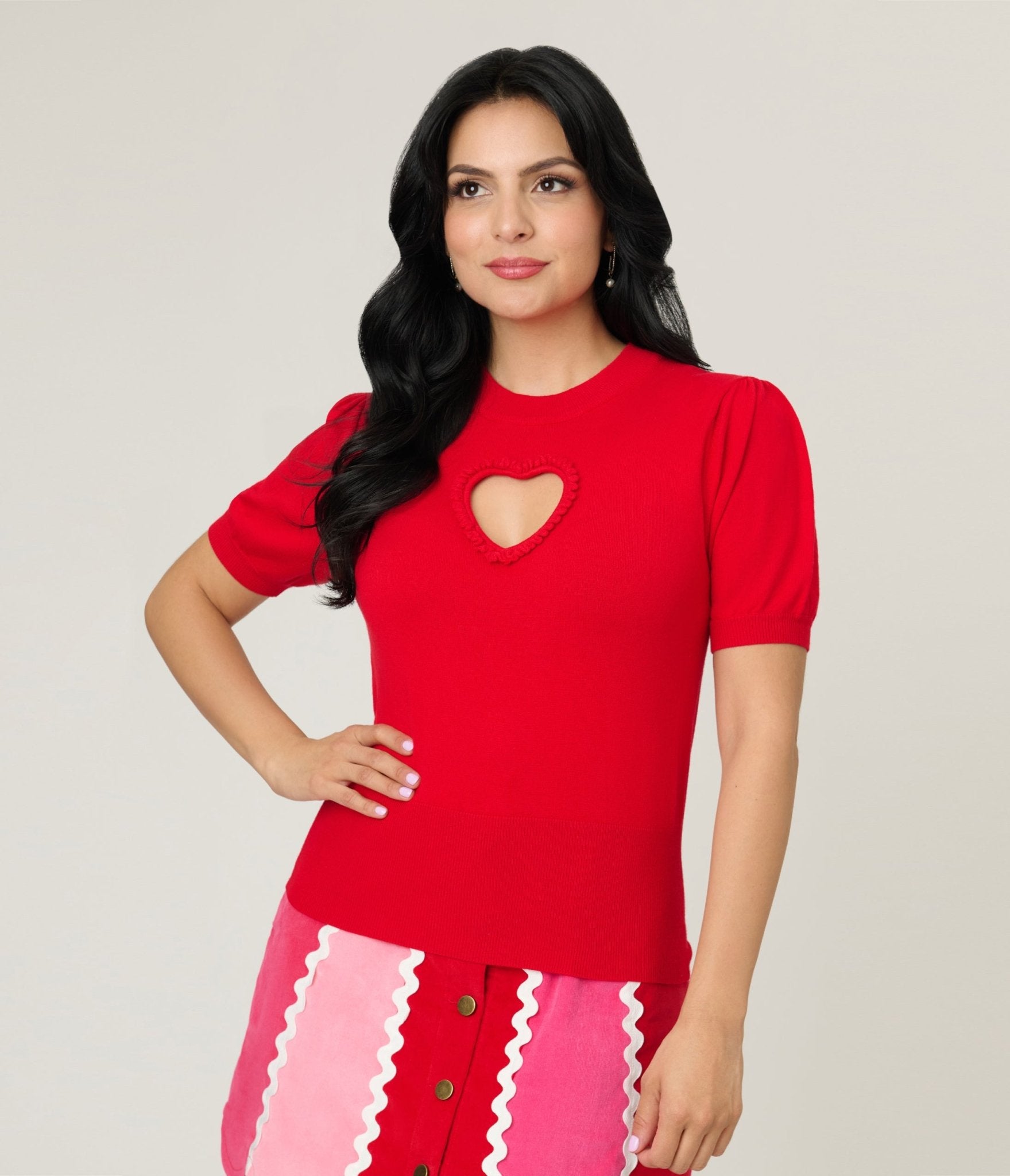 Smak Parlour Red Keyhole Heart Sweater - Unique Vintage - Womens, TOPS, SWEATERS
