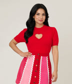 Smak Parlour Red Keyhole Heart Sweater - Unique Vintage - Womens, TOPS, SWEATERS