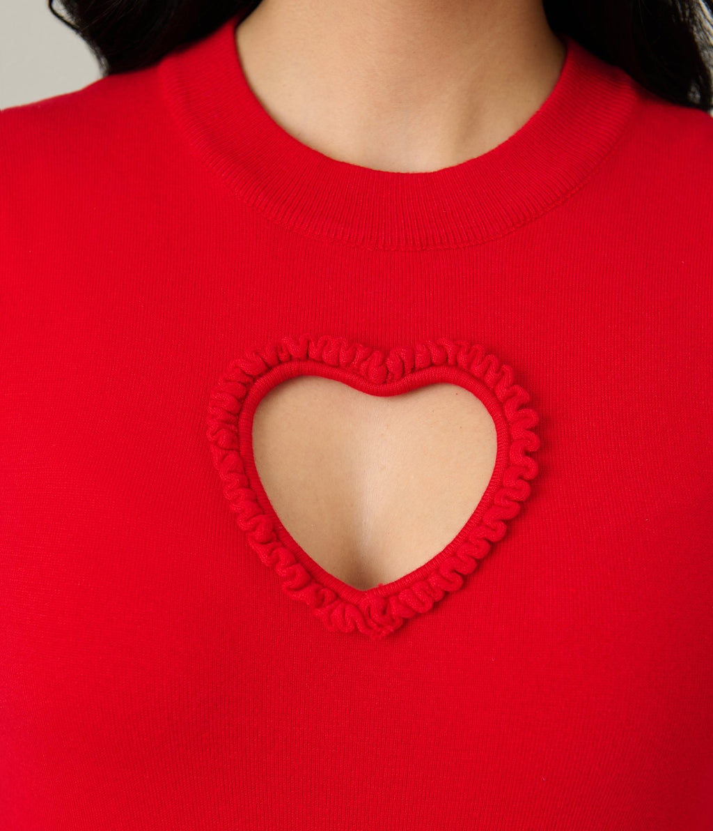 Smak Parlour Red Keyhole Heart Sweater - Unique Vintage - Womens, TOPS, SWEATERS