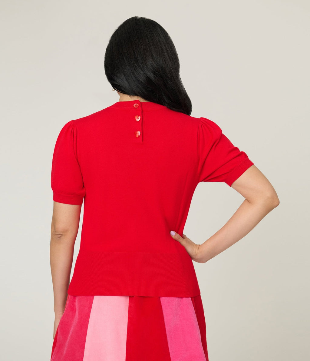 Smak Parlour Red Keyhole Heart Sweater - Unique Vintage - Womens, TOPS, SWEATERS