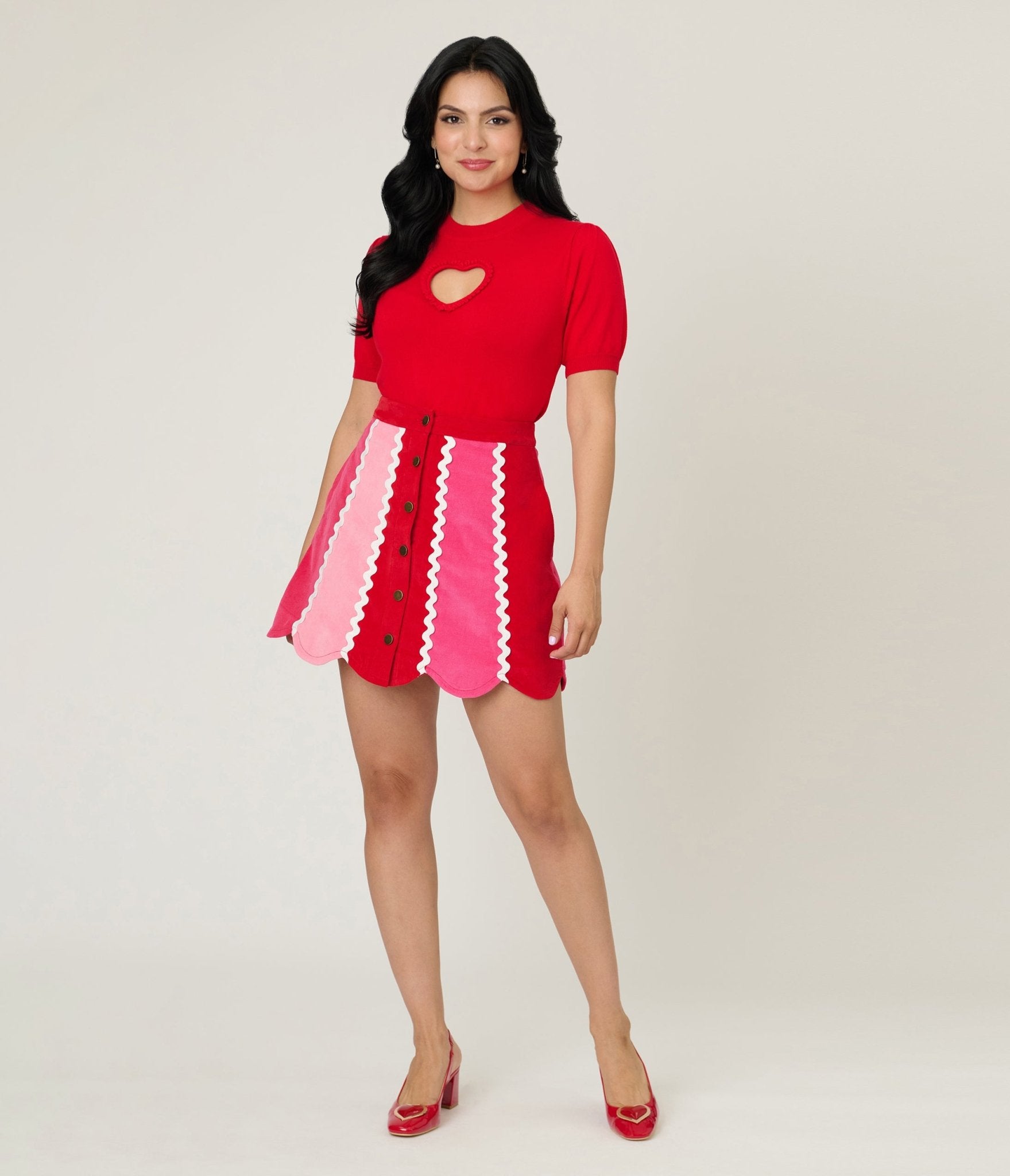 Smak Parlour Red Keyhole Heart Sweater - Unique Vintage - Womens, TOPS, SWEATERS