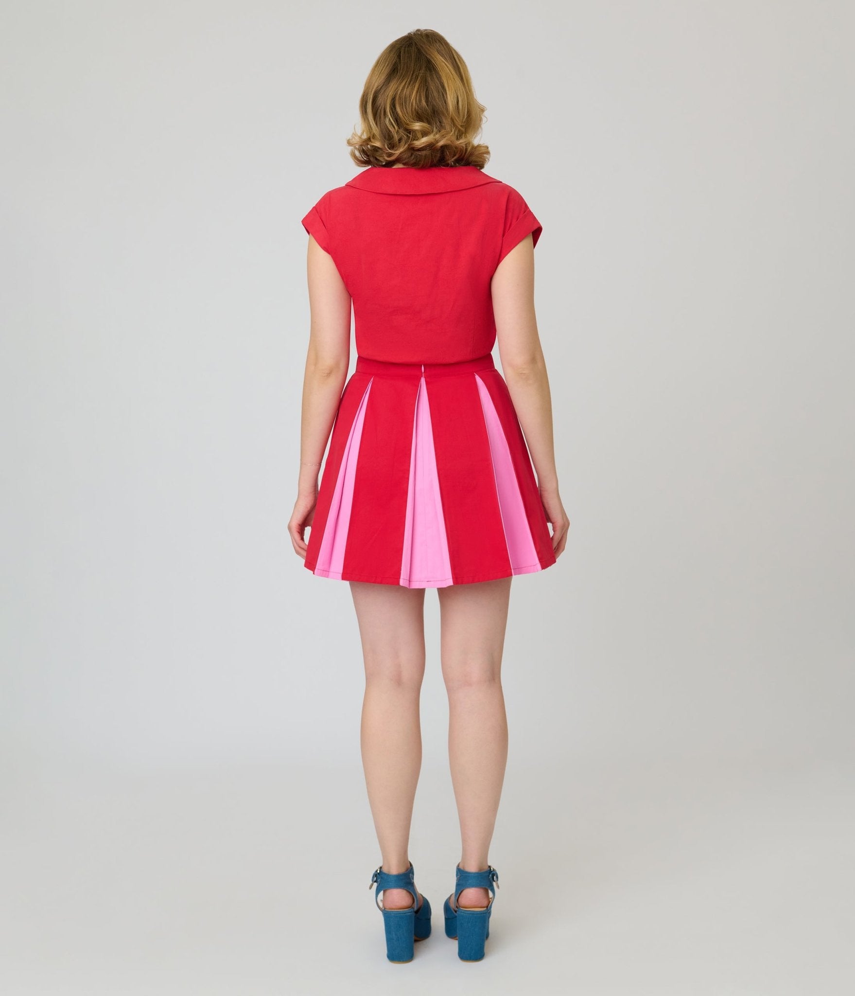 Smak Parlour Red & Pink Rainbow Heart Pleated Mini Skirt - Unique Vintage - Womens, BOTTOMS, SKIRTS