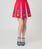 Smak Parlour Red & Pink Rainbow Heart Pleated Mini Skirt - Unique Vintage - Womens, BOTTOMS, SKIRTS