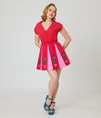 Smak Parlour Red & Pink Rainbow Heart Pleated Mini Skirt - Unique Vintage - Womens, BOTTOMS, SKIRTS