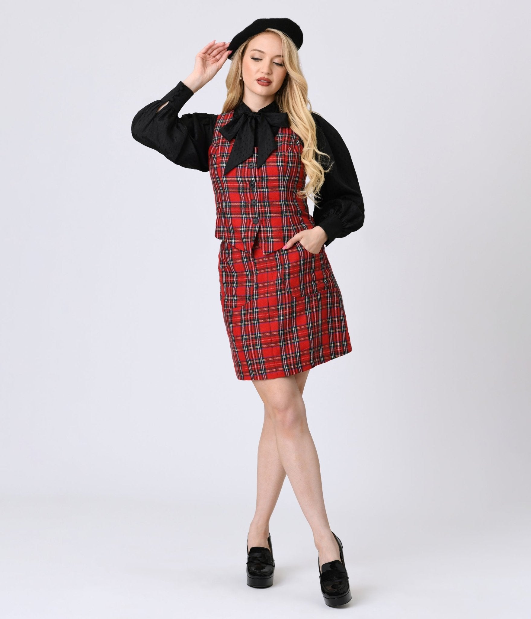 Smak Parlour Red Plaid A - Line Mini Skirt - Unique Vintage - Womens, BOTTOMS, SKIRTS