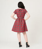 Smak Parlour Red Plaid Flare Dress - Unique Vintage - Womens, DRESSES, FIT AND FLARE
