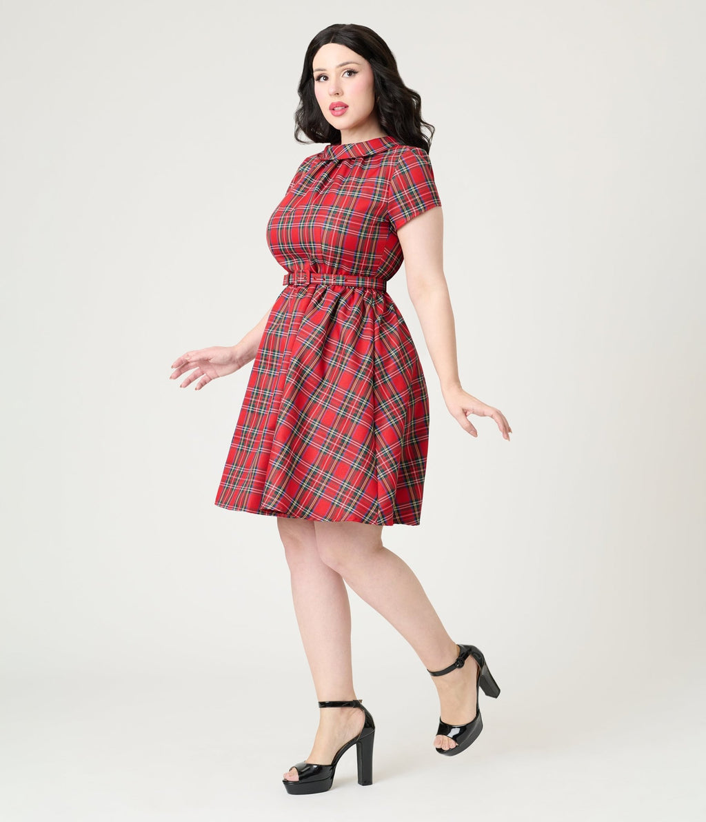 Smak Parlour Red Plaid Flare Dress - Unique Vintage - Womens, DRESSES, FIT AND FLARE