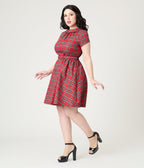 Smak Parlour Red Plaid Flare Dress - Unique Vintage - Womens, DRESSES, FIT AND FLARE