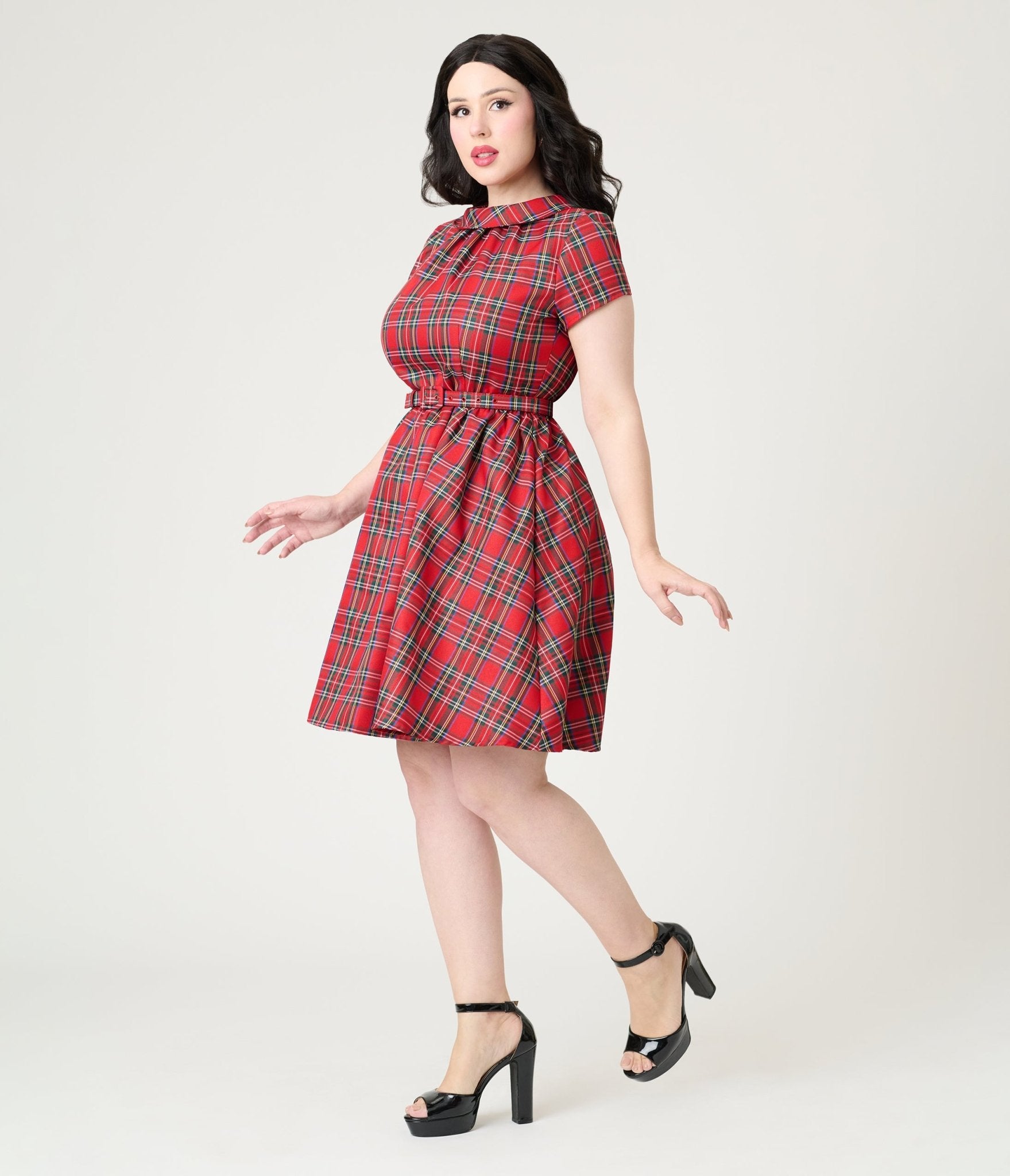 Smak Parlour Red Plaid Flare Dress - Unique Vintage - Womens, DRESSES, FIT AND FLARE