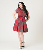 Smak Parlour Red Plaid Flare Dress - Unique Vintage - Womens, DRESSES, FIT AND FLARE