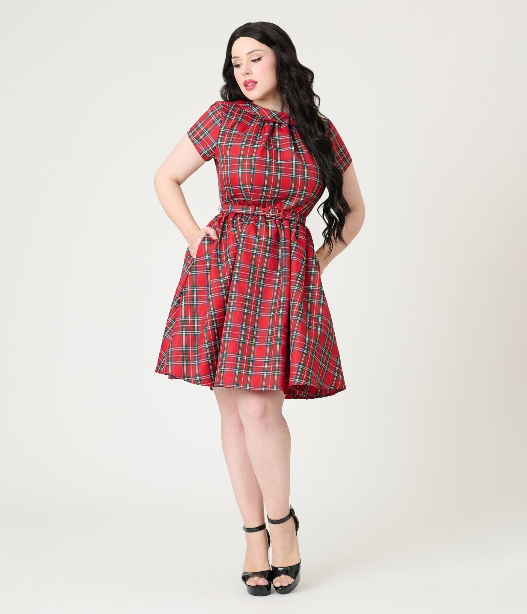 Smak Parlour Red Plaid Flare Dress - Unique Vintage - Womens, DRESSES, FIT AND FLARE