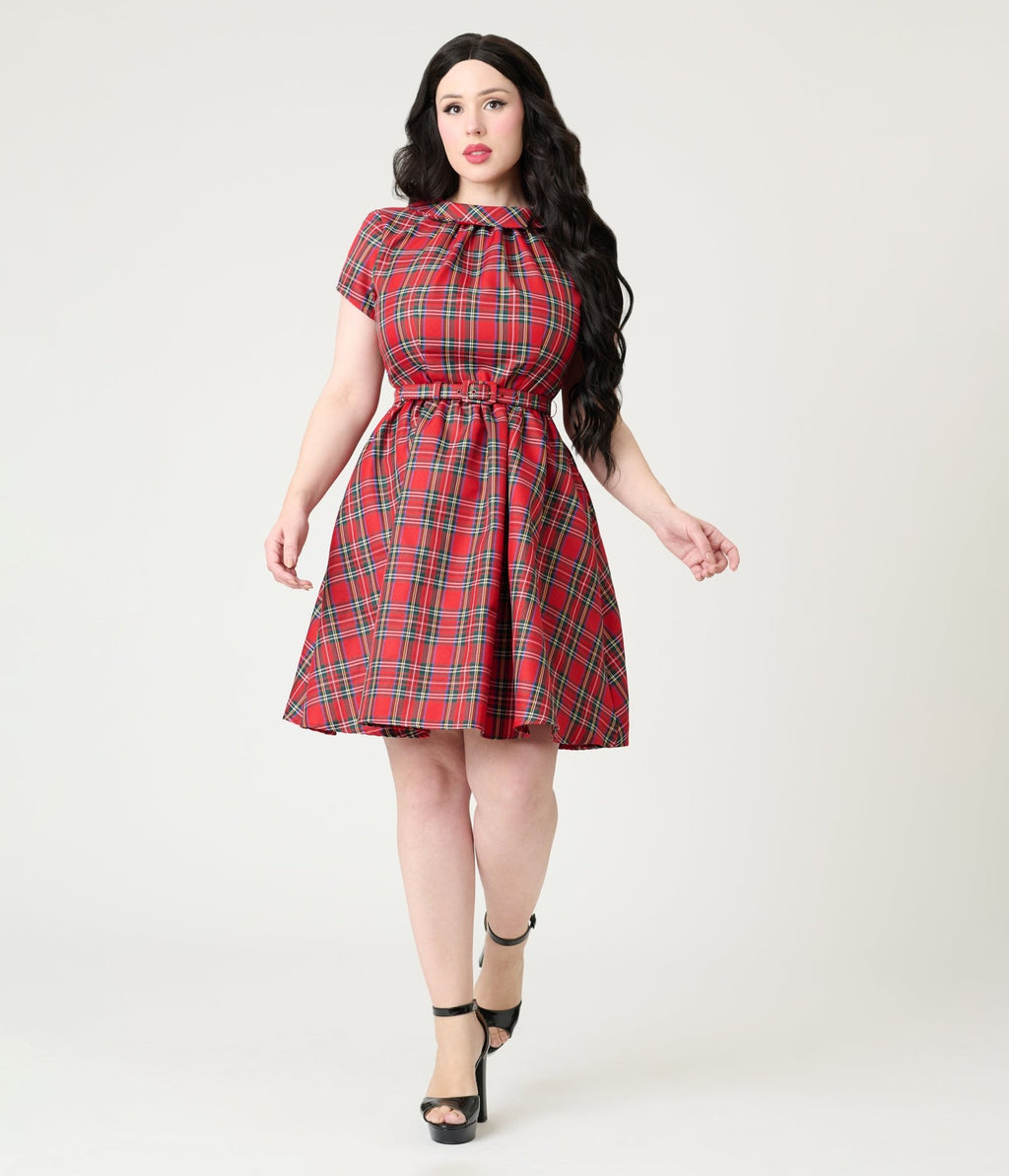 Smak Parlour Red Plaid Flare Dress - Unique Vintage - Womens, DRESSES, FIT AND FLARE