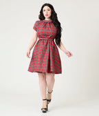 Smak Parlour Red Plaid Flare Dress - Unique Vintage - Womens, DRESSES, FIT AND FLARE