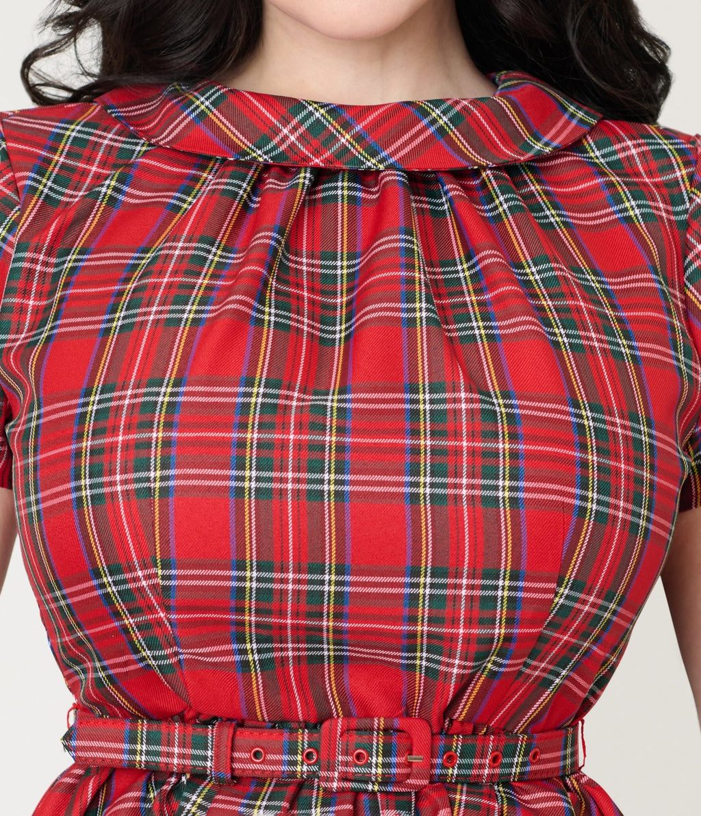 Smak Parlour Red Plaid Flare Dress - Unique Vintage - Womens, DRESSES, FIT AND FLARE