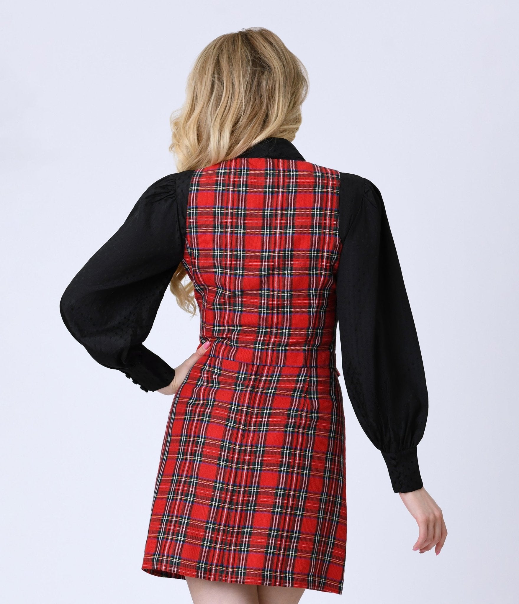 Smak Parlour Red Plaid Scoop Neck Vest - Unique Vintage - Womens, TOPS, OUTERWEAR