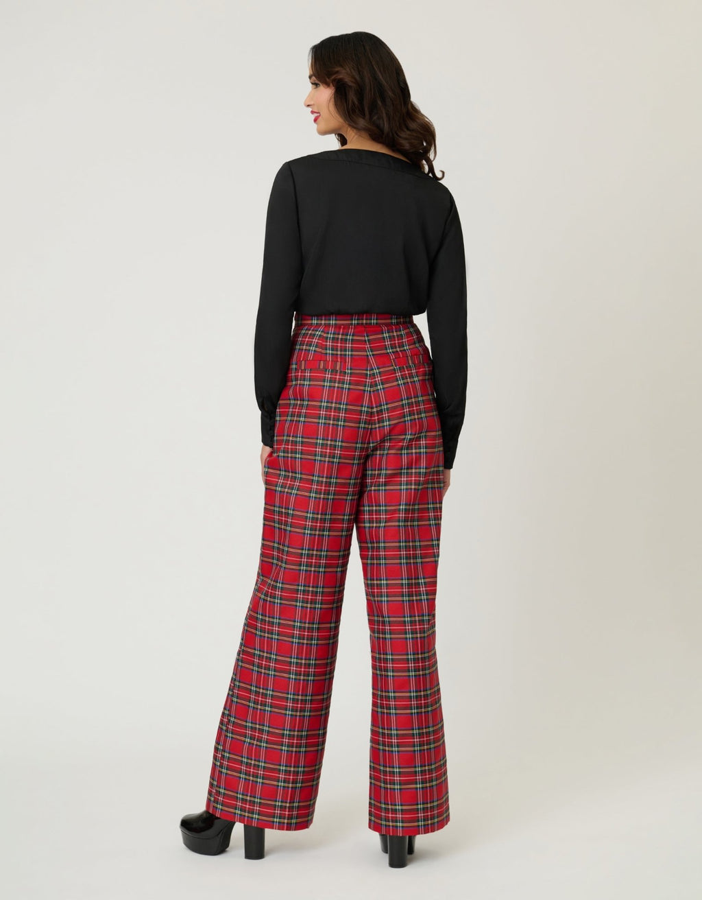 Smak Parlour Red Plaid Wide Leg Sailor Pants - Unique Vintage - Womens, BOTTOMS, PANTS