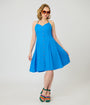 Smak Parlour Royal Blue & Rainbow Sweetheart Halter Flare Dress