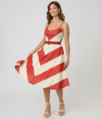 Smak Parlour Rust & Ivory Spaghetti Strap Chevron Midi Dress - Unique Vintage - Womens, DRESSES, MIDI