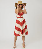 Smak Parlour Rust & Ivory Spaghetti Strap Chevron Midi Dress - Unique Vintage - Womens, DRESSES, MIDI