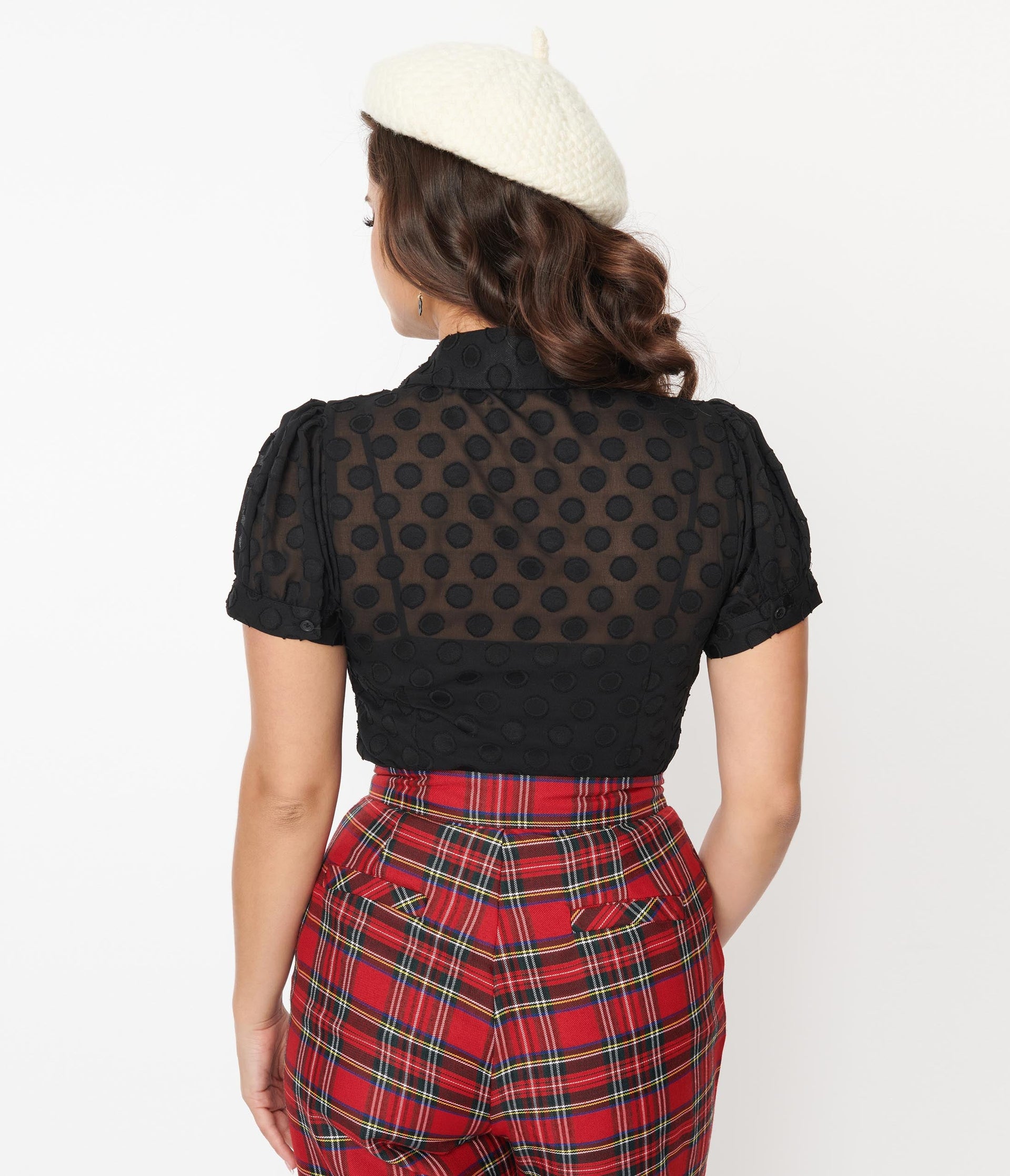 Smak Parlour Sheer Black Dot Puff Sleeve Blouse - Unique Vintage - Womens, TOPS, WOVEN TOPS
