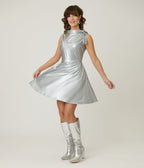 Smak Parlour Silver Mock Turtleneck Fit & Flare Dress - Unique Vintage - Womens, DRESSES, A - LINE