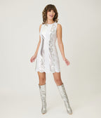 Smak Parlour Silver & White Scallop Mini Dress - Unique Vintage - Womens, DRESSES, SHIFTS