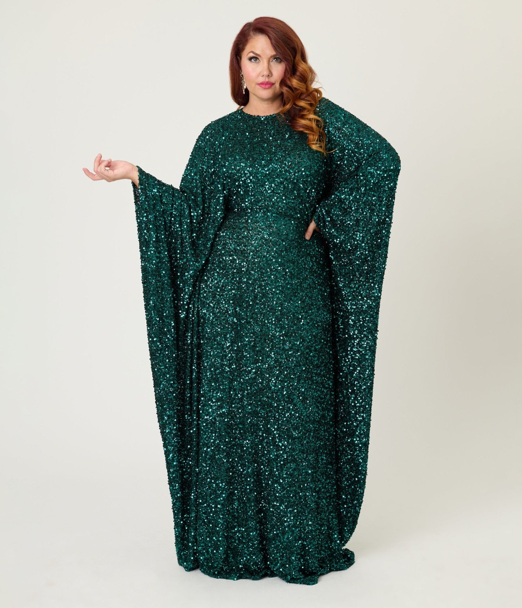 Smak Parlour Teal Sequin Batwing Caftan - Unique Vintage - Womens, DRESSES, CAFTAN