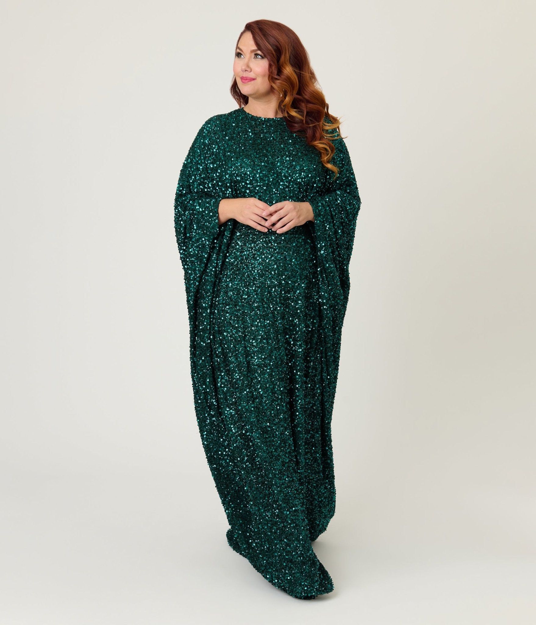 Smak Parlour Teal Sequin Batwing Caftan - Unique Vintage - Womens, DRESSES, CAFTAN