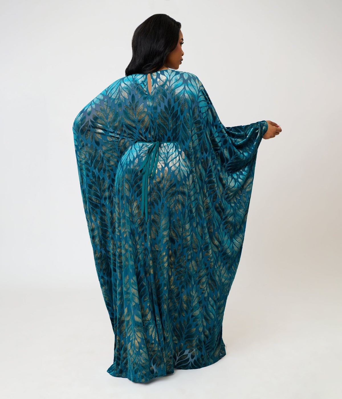 Smak Parlour Teal Velvet Burnout Batwing Caftan - Unique Vintage - Caftans