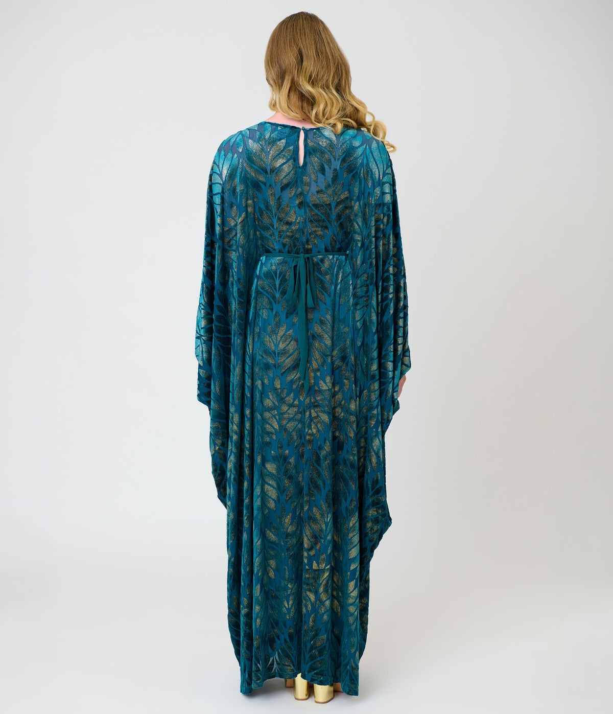 Smak Parlour Teal Velvet Burnout Batwing Caftan - Unique Vintage - Caftans