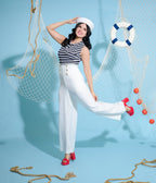 Smak Parlour White & Gold Button Wide Leg Sailor Pants - Unique Vintage - Womens, BOTTOMS, PANTS