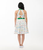 Smak Parlour White Tennis Racket Print Cotton Make Me Over Flare Dress - Unique Vintage - Womens, DRESSES, FIT AND FLARE