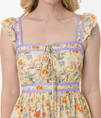 Smak Parlour Yellow & Periwinkle Floral Corset Fit & Flare Dress - Unique Vintage - Womens, DRESSES, FIT AND FLARE