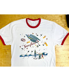 Space Patrol Red & White Unisex Ringer Tee - Unique Vintage - Womens, GRAPHIC TEES, TEES