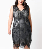 Unique Vintage Plus Size 1920s Style Black Hand Beaded Fringe Bosley Flapper Dress - Unique Vintage - Womens, FLAPPER