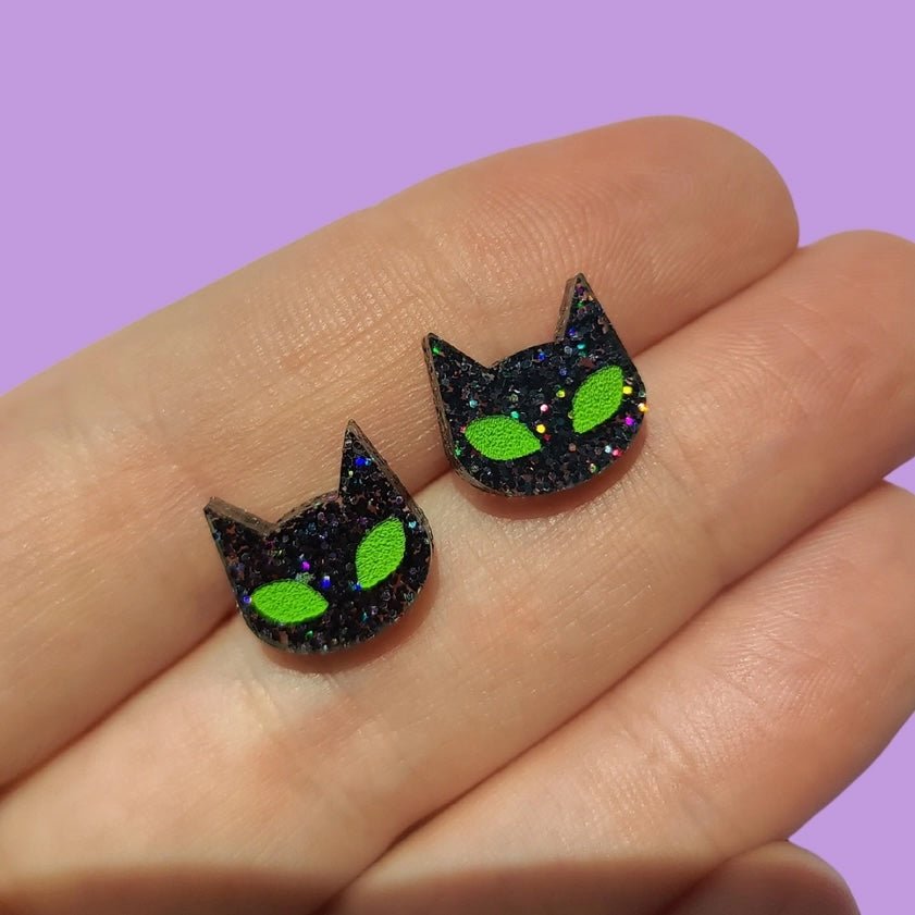 Spooky Cat Stud Earrings - Unique Vintage - Womens, ACCESSORIES, JEWELRY