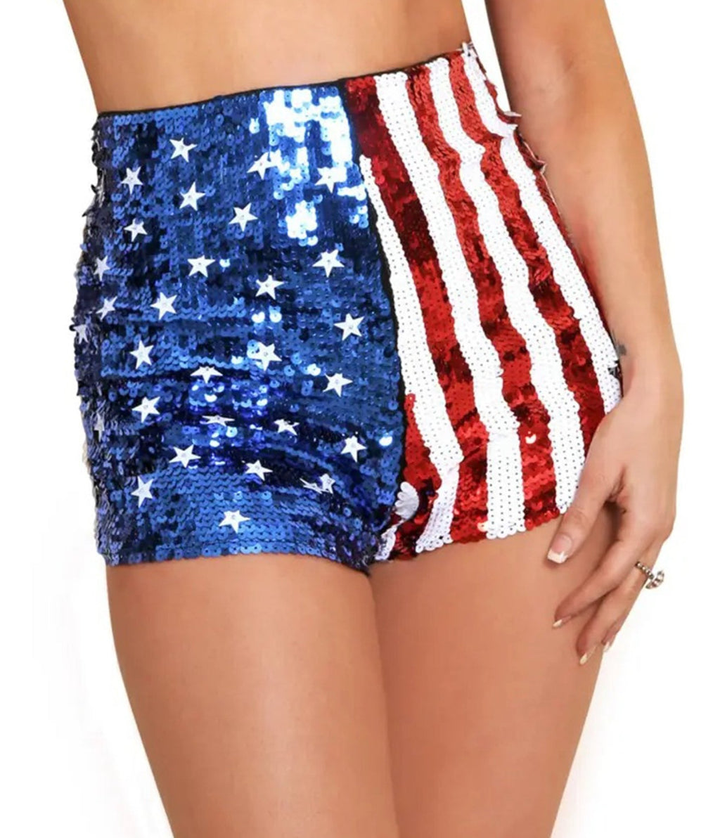 Stars & Stripes Sequin High Waisted Shorts - Unique Vintage - Womens, BOTTOMS, SHORTS