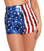 Stars & Stripes Sequin High Waisted Shorts - Unique Vintage - Womens, BOTTOMS, SHORTS