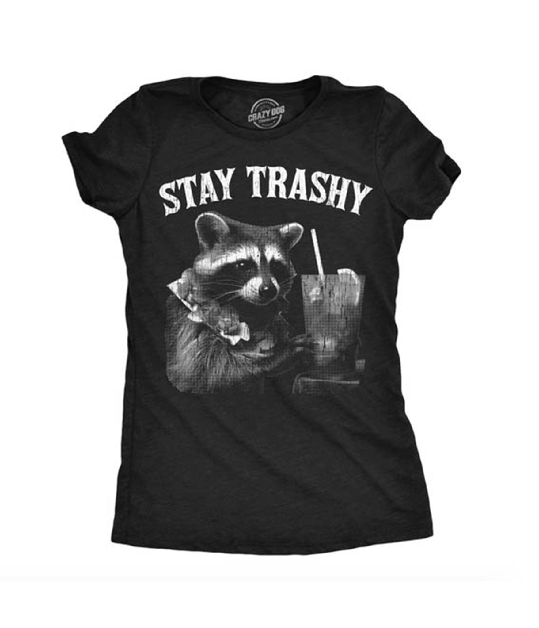 Stay Trashy Raccoon Fitted Graphic Tee - Unique Vintage - Womens, GRAPHIC TEES, TEES