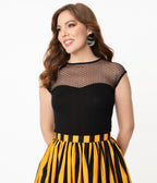 Steady Black Mesh Dot Miss Fancy Knit Top - Unique Vintage - Womens, TOPS, KNIT TOPS