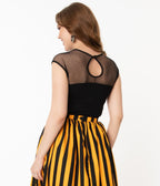 Steady Black Mesh Dot Miss Fancy Knit Top - Unique Vintage - Womens, TOPS, KNIT TOPS