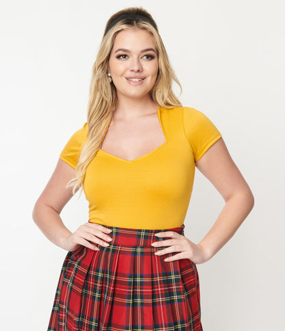 Steady Mustard Short Sleeve Knit Sophia Top - Unique Vintage - Womens, TOPS, WOVEN TOPS