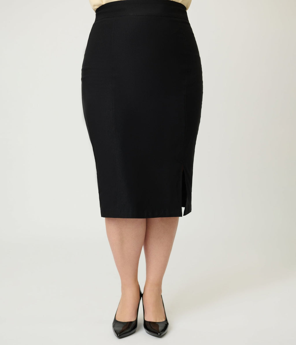 Steady Plus Size Black Cora Pencil Skirt - Unique Vintage - Womens, BOTTOMS, SKIRTS