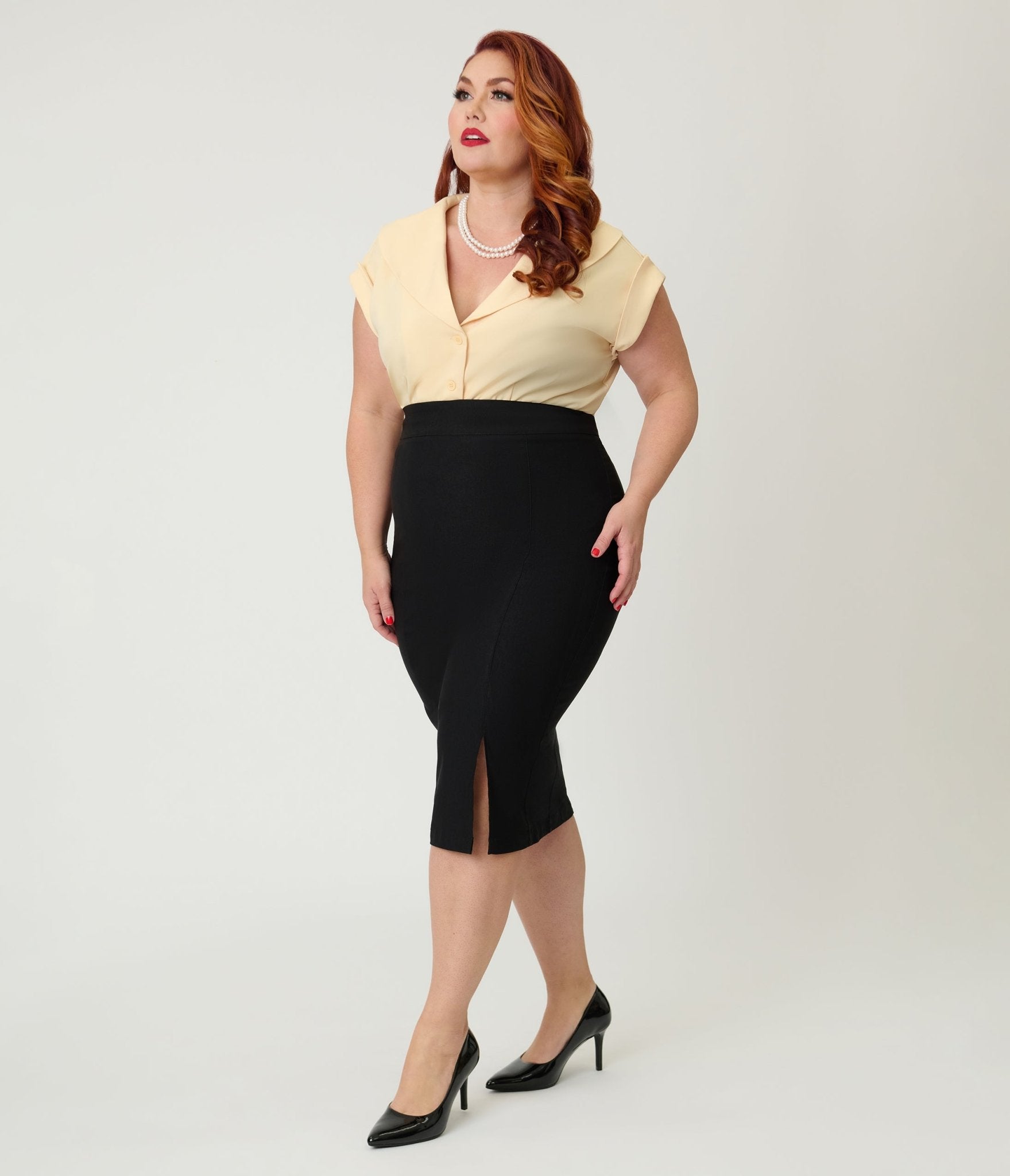 Steady Plus Size Black Cora Pencil Skirt - Unique Vintage - Womens, BOTTOMS, SKIRTS