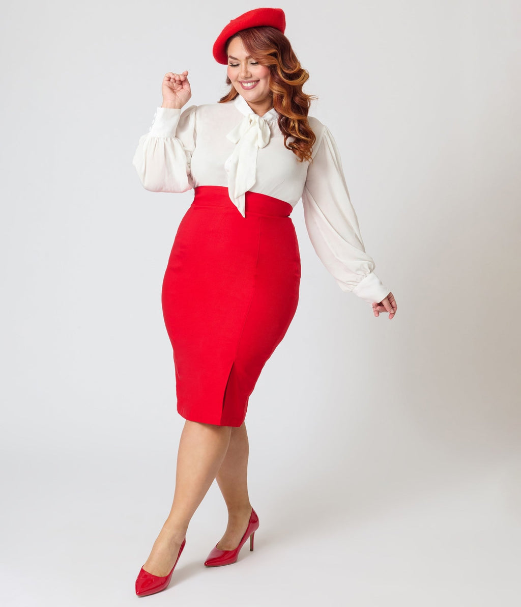 open lace back dress Vintage Style Retro Sailor Double Button Red Peplum Pencil Midi Skirt