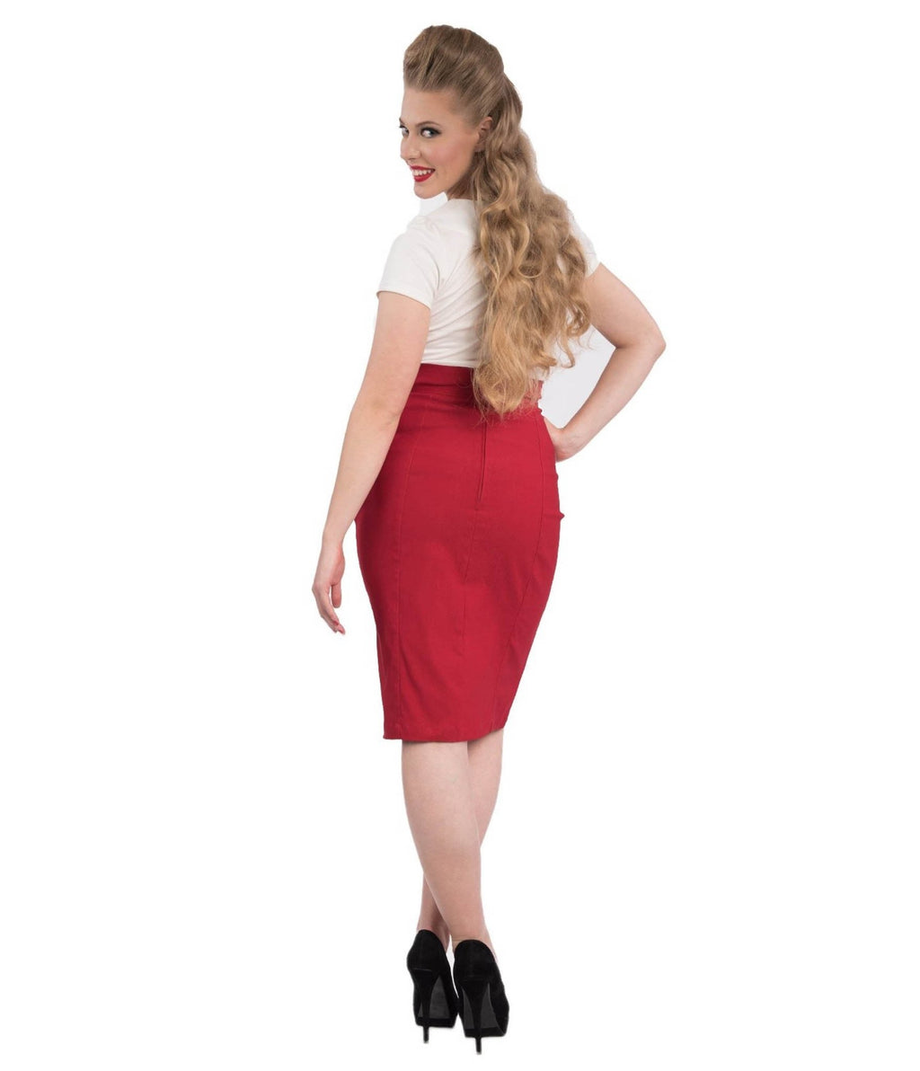 Steady Red Cora Pencil Skirt - Unique Vintage - Womens, BOTTOMS, SKIRTS
